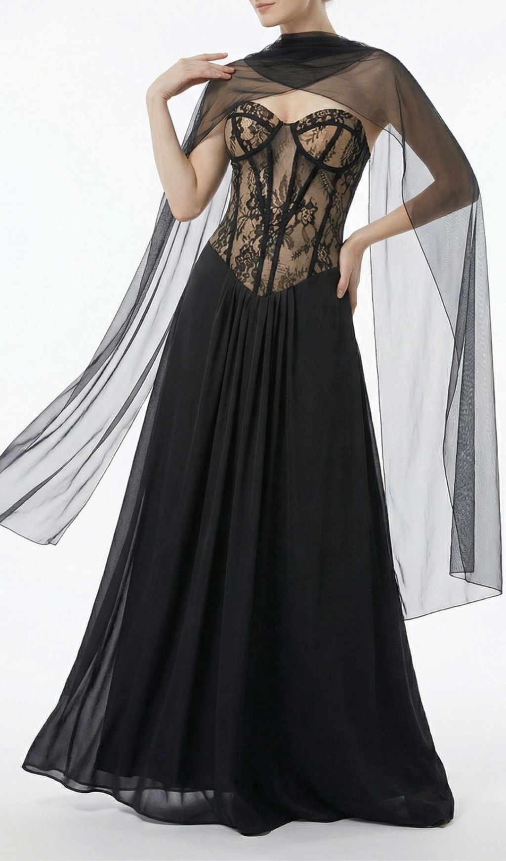 af4f8ded0bd3654b375df5061d6d22b3.jpg Fashionslee Women Kalei Black Lace Corset Mesh Maxi Dress