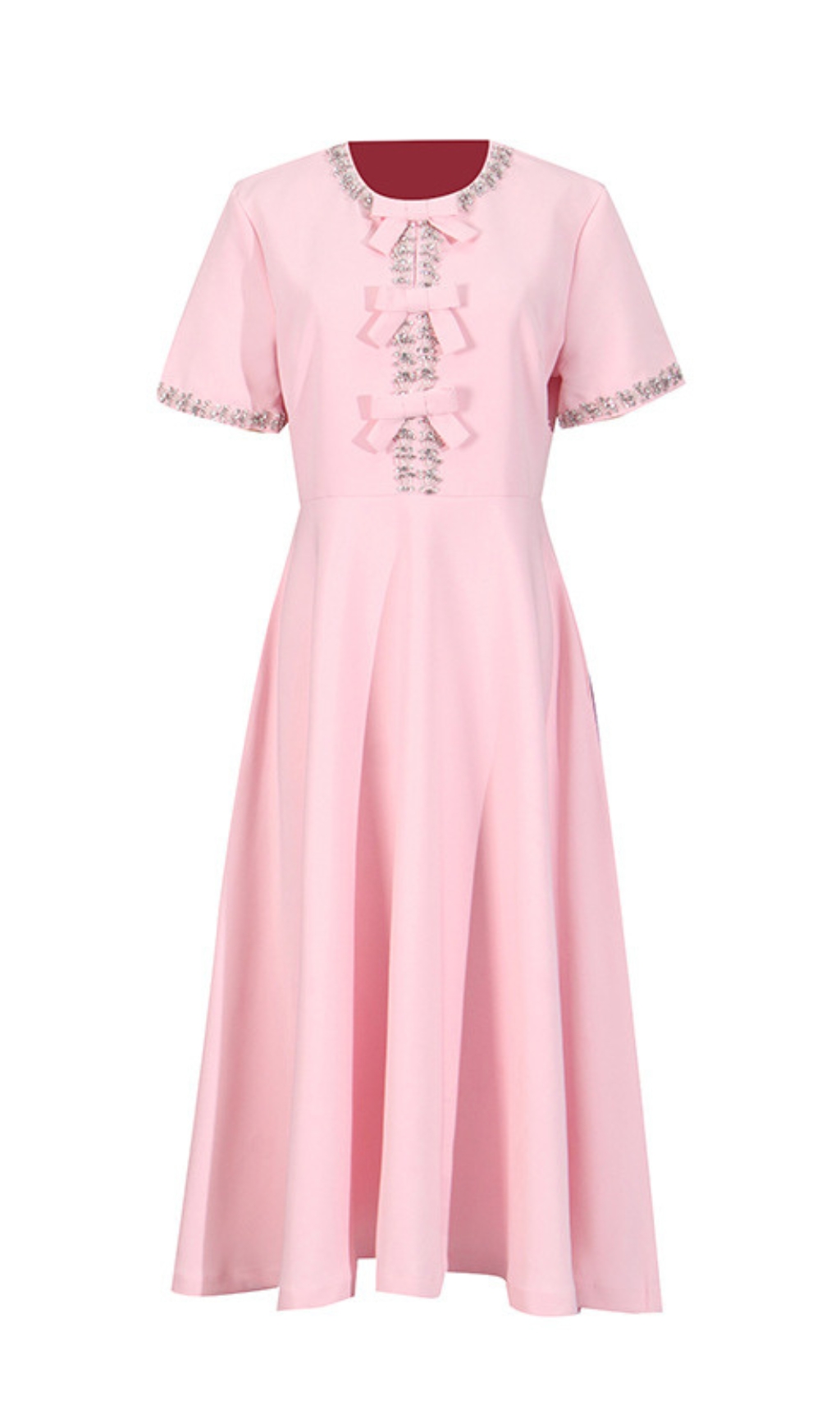 Fashionslee Women Cenedra Pink Bow Diamond Midi Dress