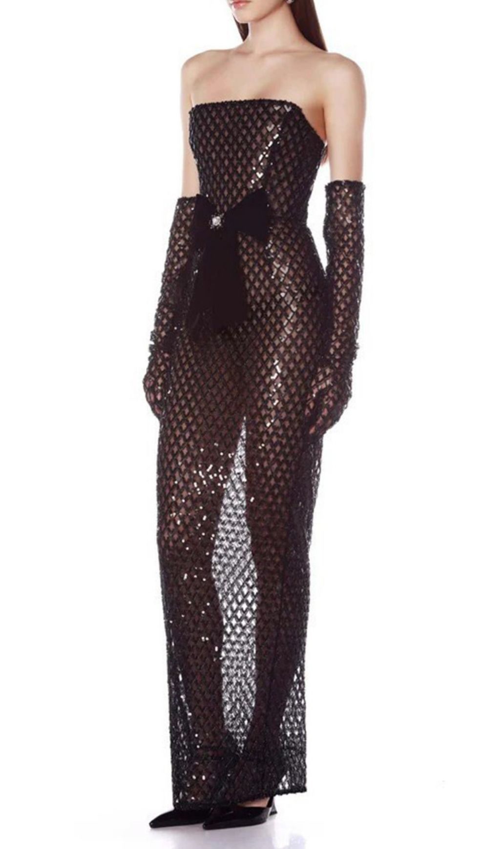 af8dff15f8efc7b914477e44472487ca.jpg Fashionslee Women Kelda Black Strapless Bow Sequin Maxi Dress