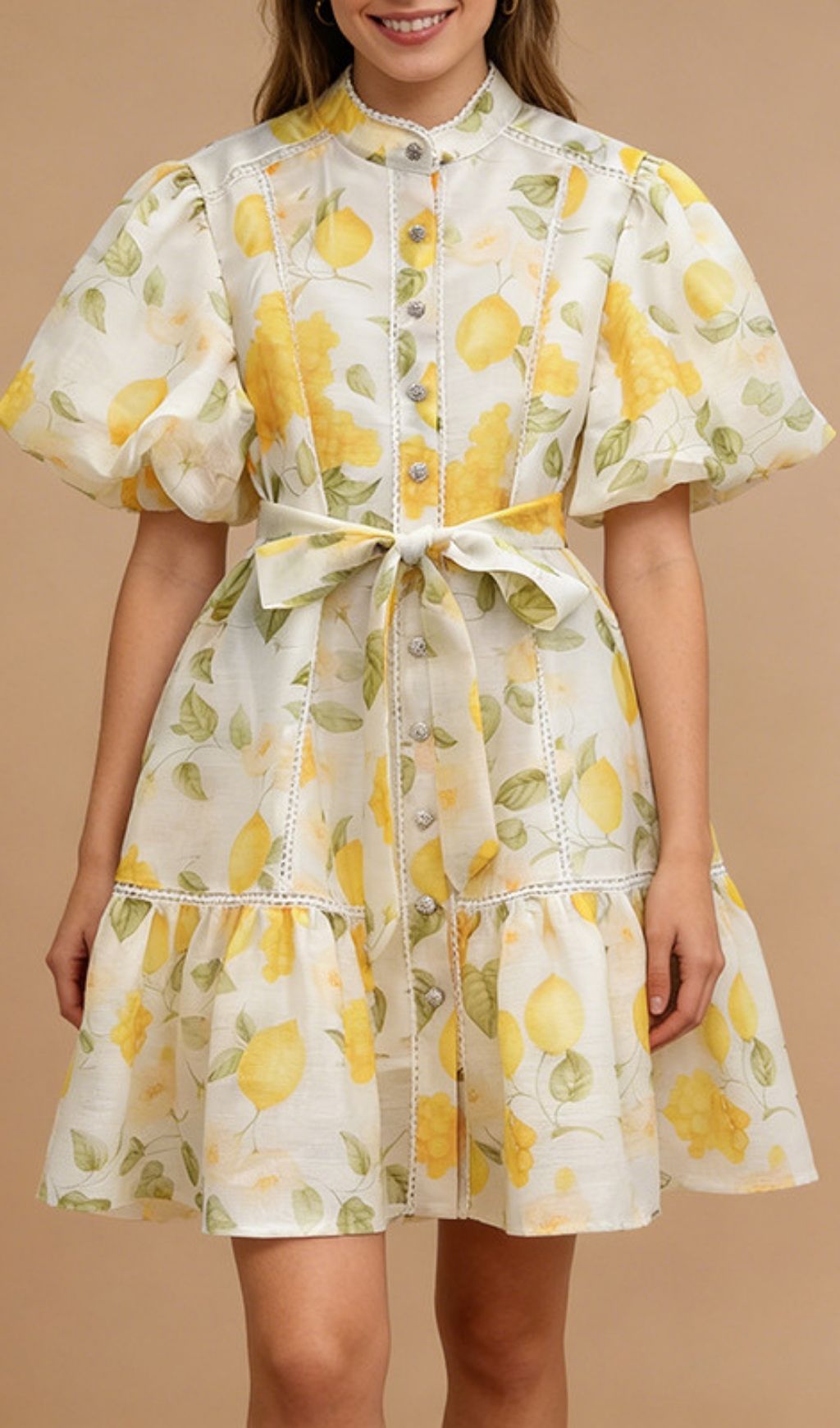 Fashionslee Women Kathia Yellow Puff Sleeve Floral Mini Dress