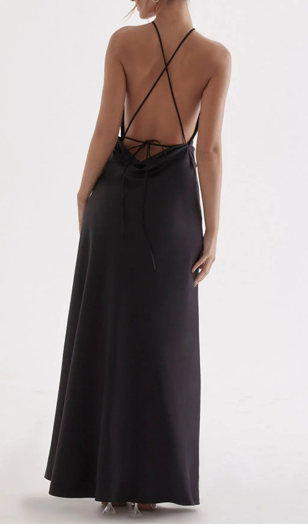 Fashionslee Women Black Thigh Slit Maxi Dress