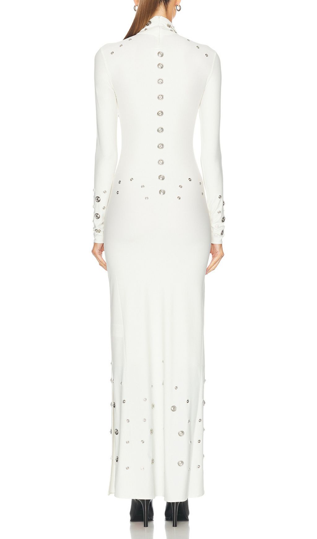 Fashionslee Women Ishana White Long Sleeve Embellished Maxi Dress