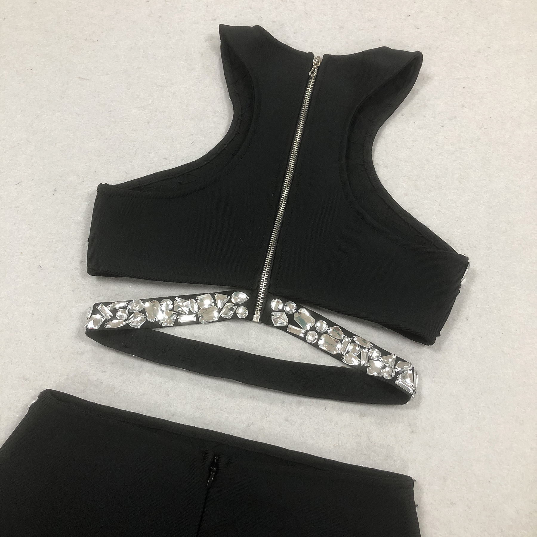 afbaccaa50d0022318ac2036082ac7c5.jpg Fashionslee Women Druella Black Rhinestone Bandage Skirt Set