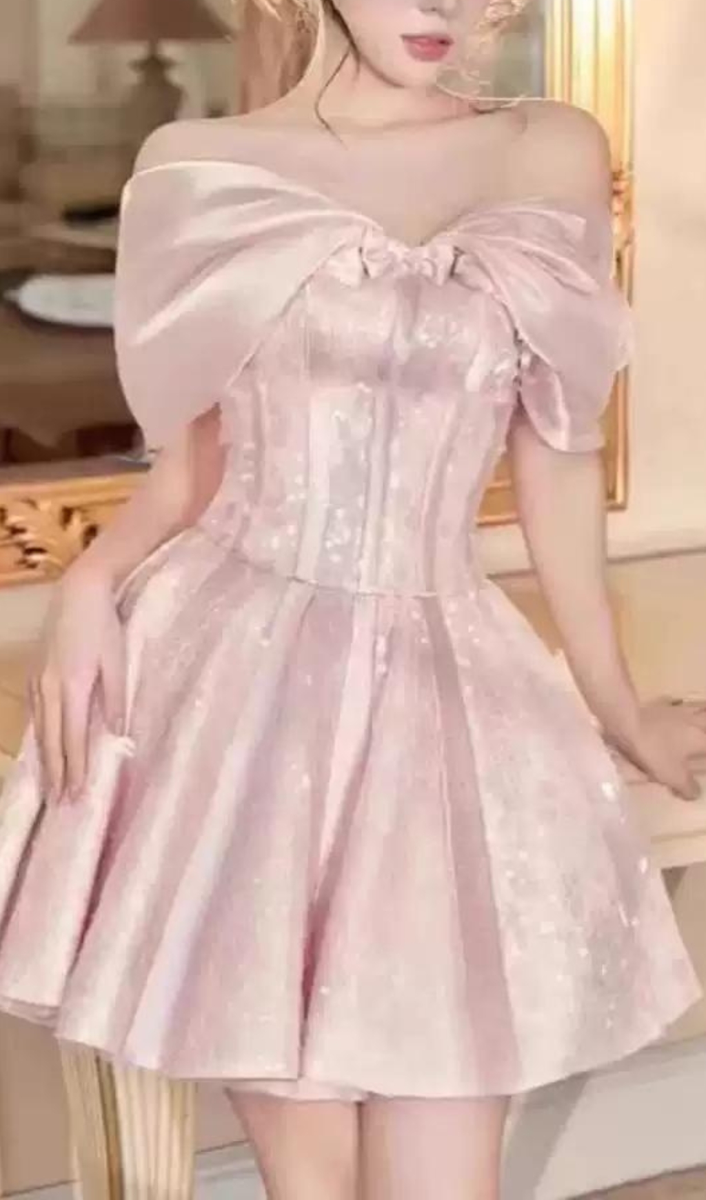 Fashionslee Women Baroness Pink Corset Off Shoulder Mini Dress