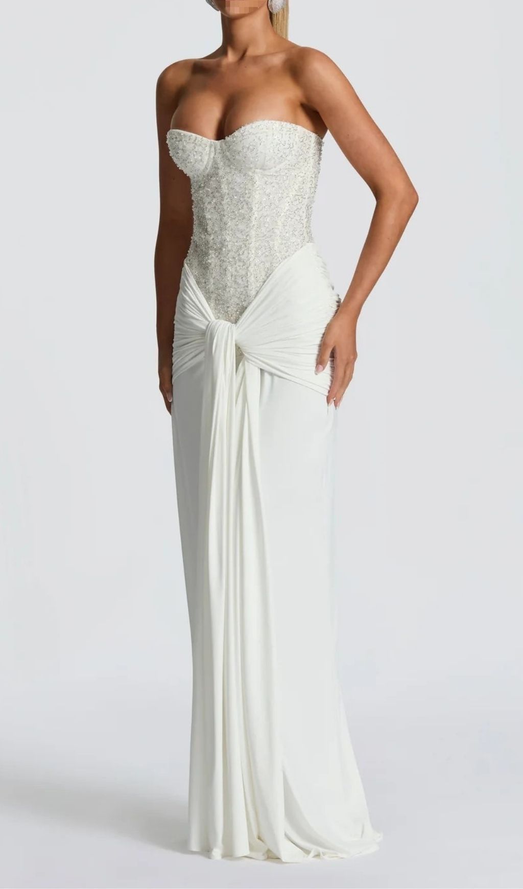 Fashionslee Women Kairi White Strapless Sequin Corset Maxi Dress