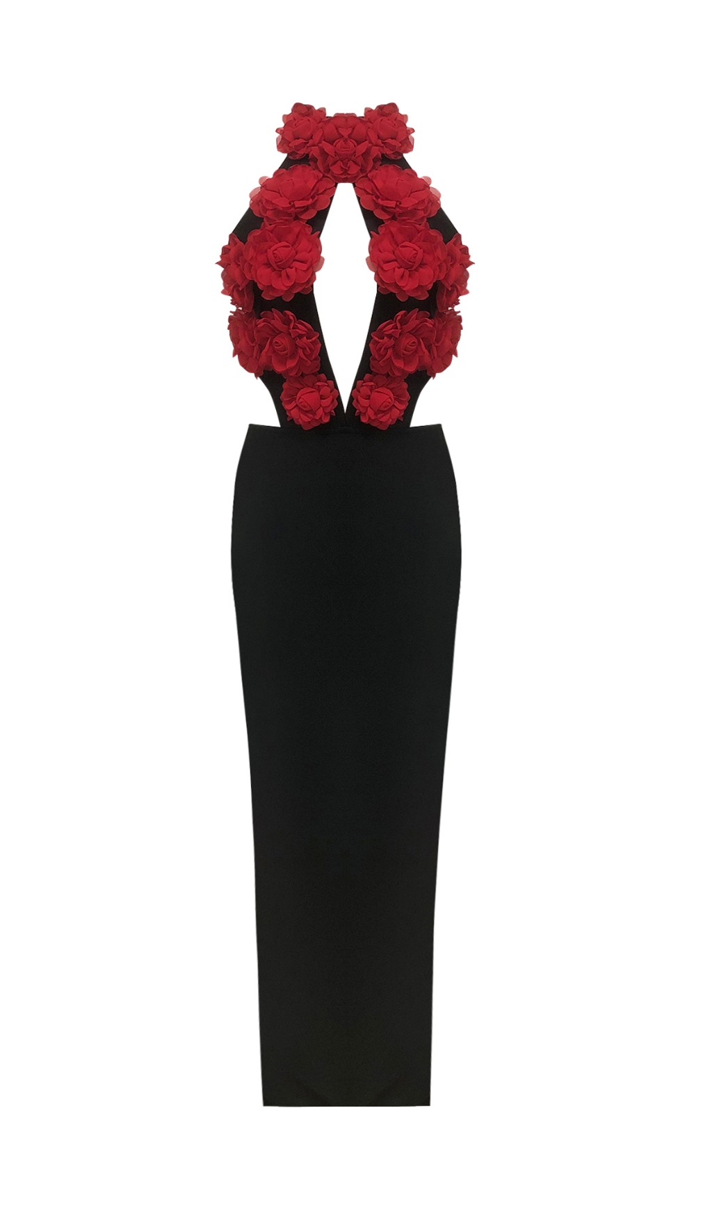 Fashionslee Women Eydie Black Halter Flower Bandage Maxi Dress