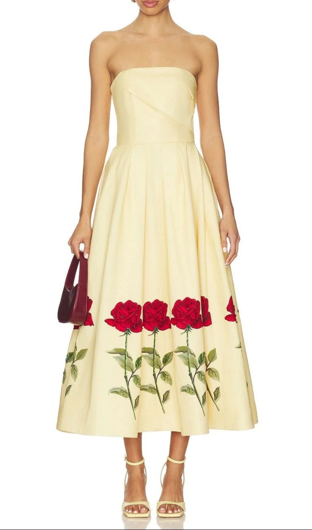 Fashionslee Women Leona Satin Floral Print Off-Shoulder Midi Dress