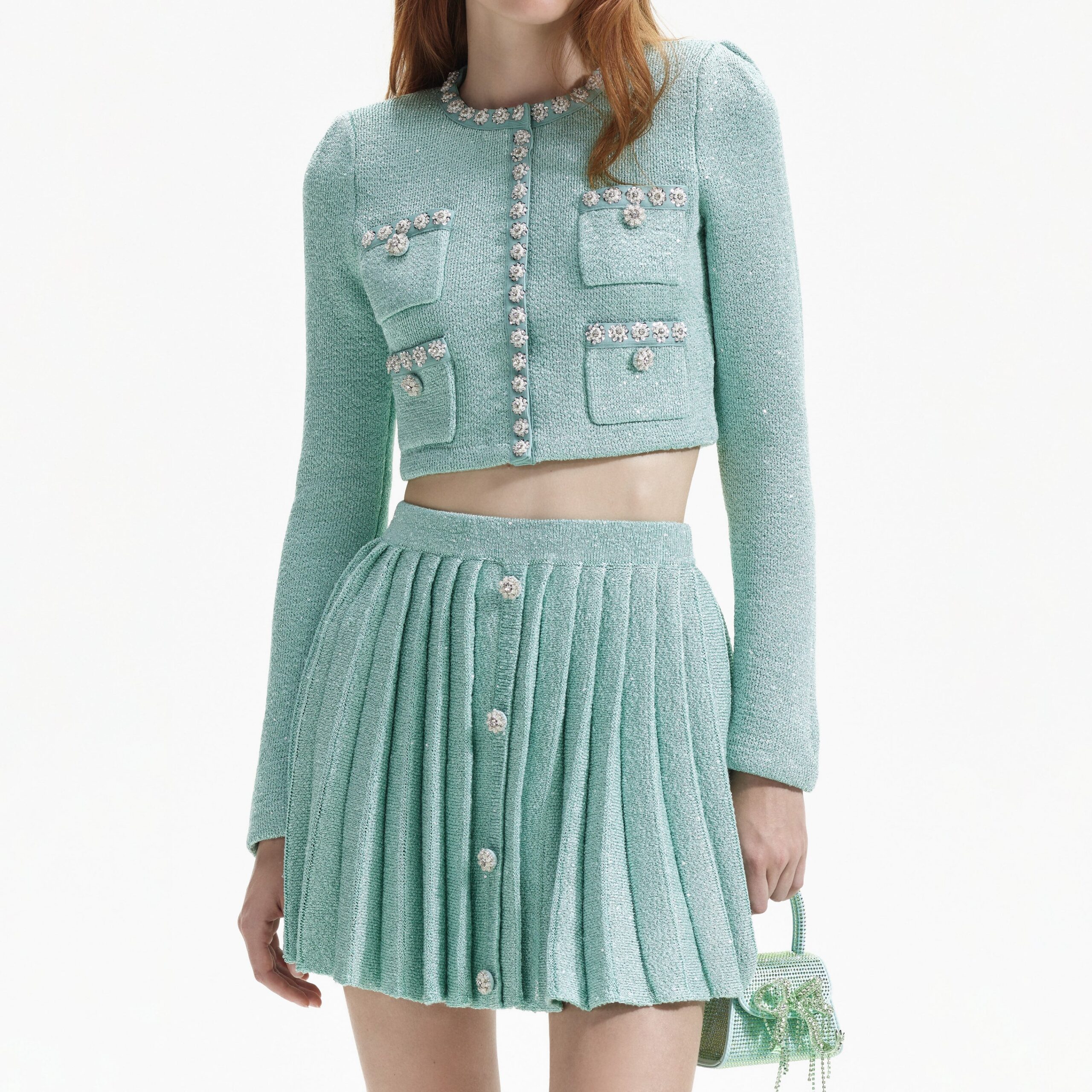 b0d15fee969dda52420d01f650b3637d.jpeg Fashionslee Women Admiral Mint Sequin Knit Cardigan Set