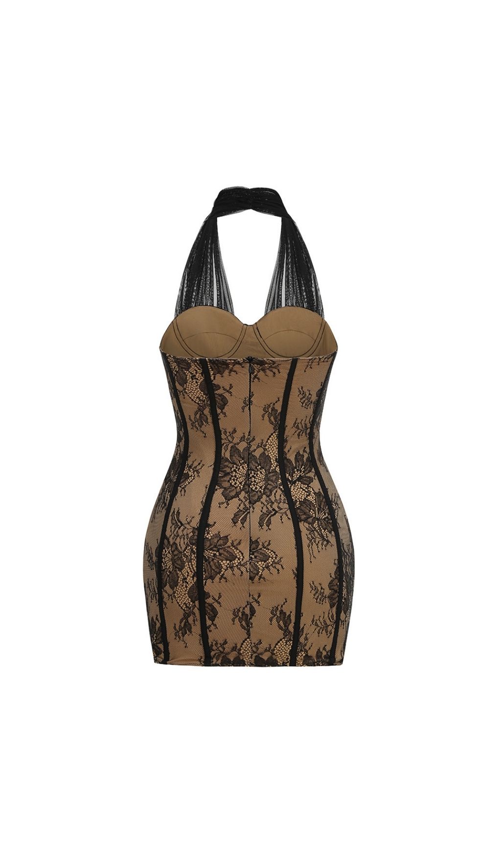 Fashionslee Women Kena Black Halter Lace Corset Mini Dress