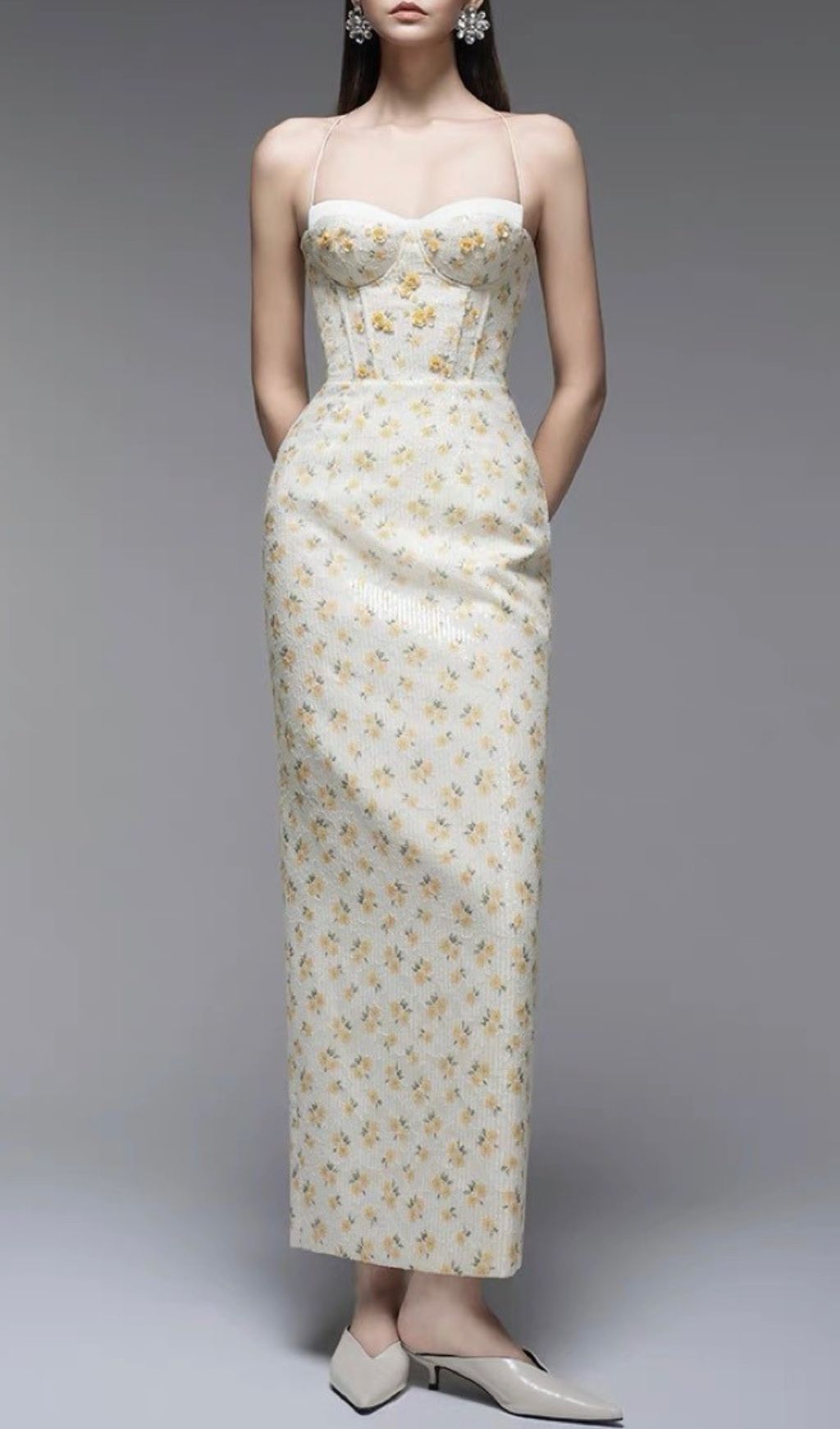 Fashionslee Women Galya Flower Embellished Corset Sequin Maxi Dress