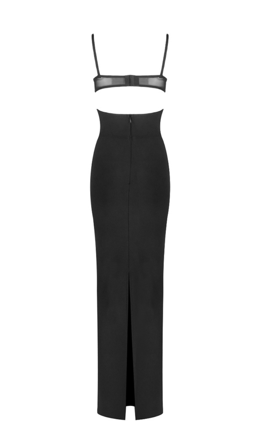 Fashionslee Women Black Mesh Insert Bandage Maxi Dress