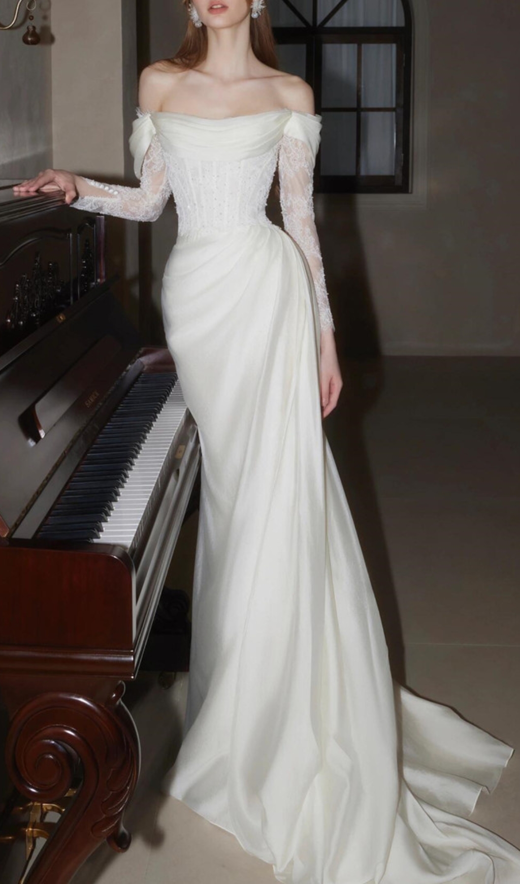 Fashionslee Women Clio White Lace Corset Wedding Dress