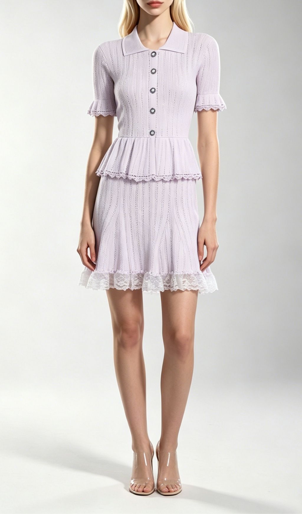 Fashionslee Women Khosrow Lilac Lace Knit Mini Dress