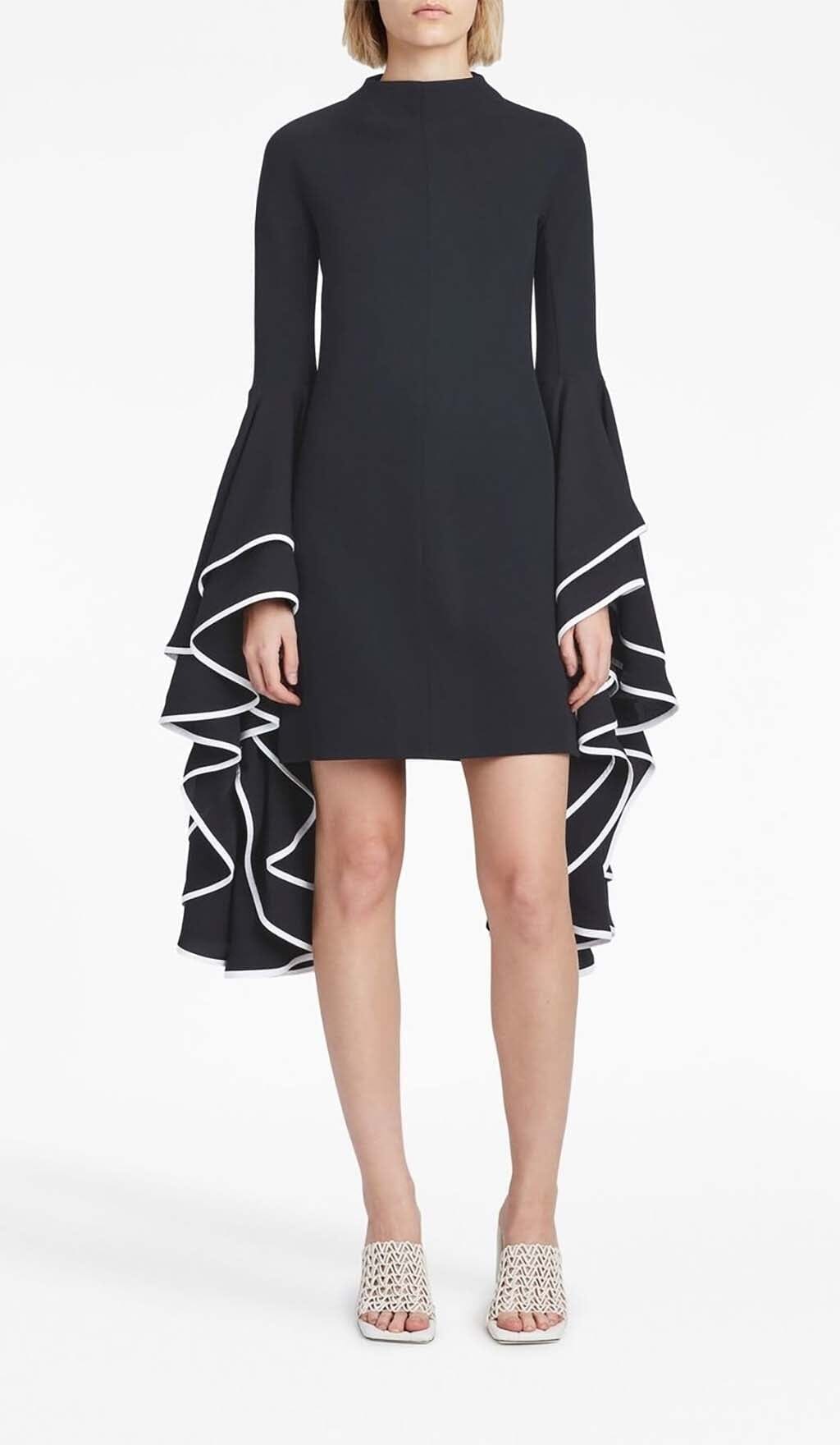 Fashionslee Women Ruffled Sleeve Mini Dress In Black