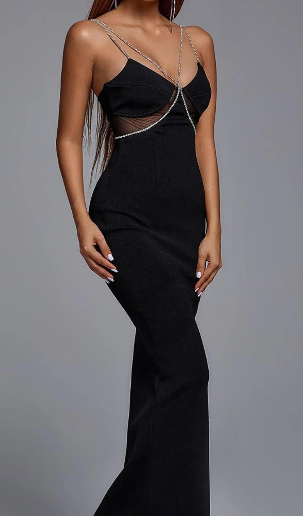 b1cb268d47c7875d53797fba6b28bb5d.jpeg Fashionslee Women Black Diamond Mesh Maxi Bandage Dress