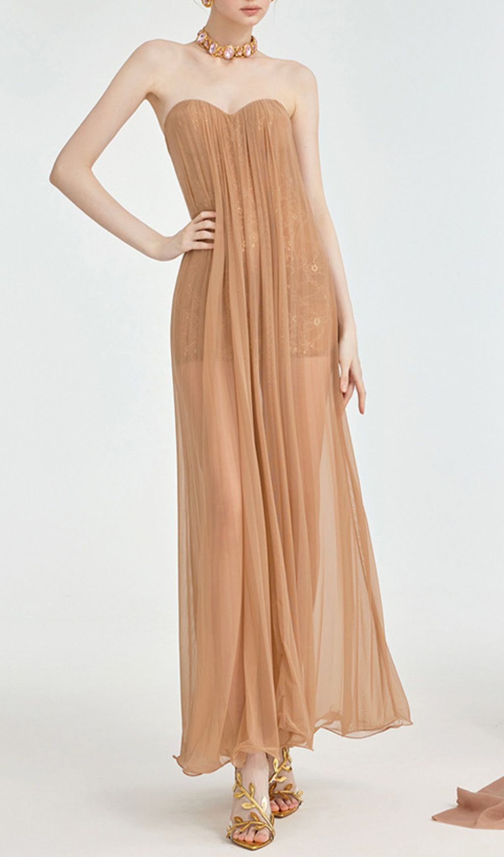 Fashionslee Women Fintan Strapless Mesh Lace Maxi Dress