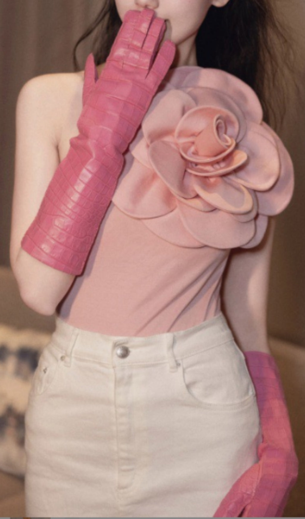 Fashionslee Women Exaggerated 3D Flower Bodysuit In Pink