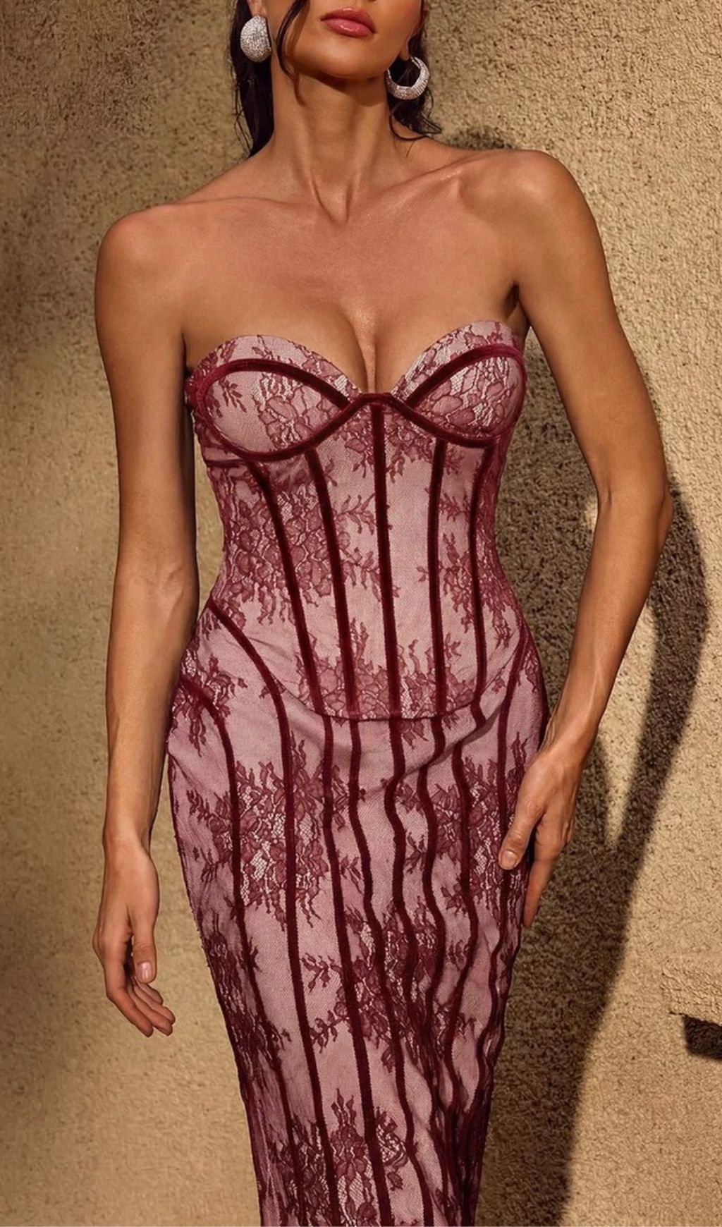 b1dda95720788d91913c1bb2f50cc5f3.jpg Fashionslee Women Chalina Strapless Lace Maxi Dress In Wine
