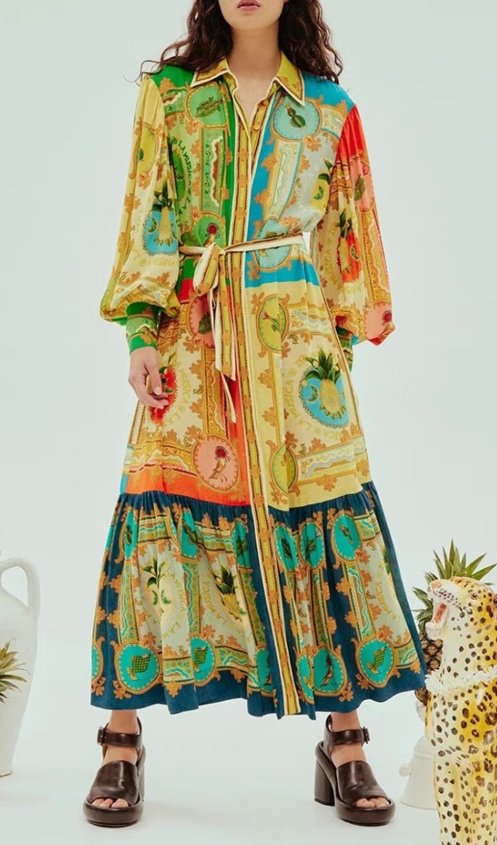 Fashionslee Women Eliseo Printed Long Sleeve Midi Dress
