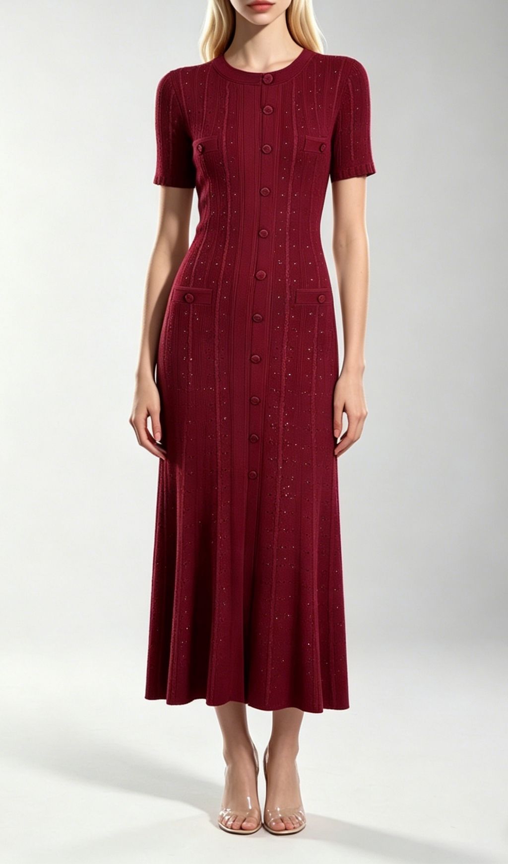 Fashionslee Women Kilenya Wine Knit Short Sleeve Midi Dress