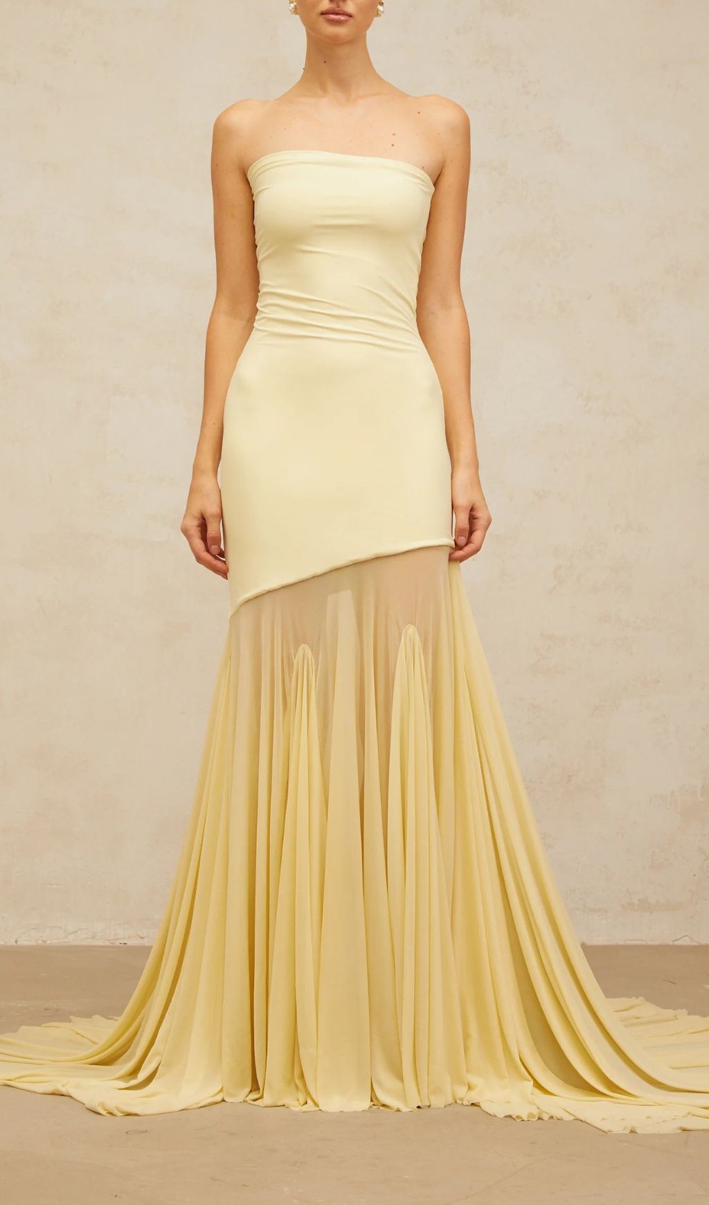Fashionslee Women Gyda Yellow Strapless Mesh Maxi Dress