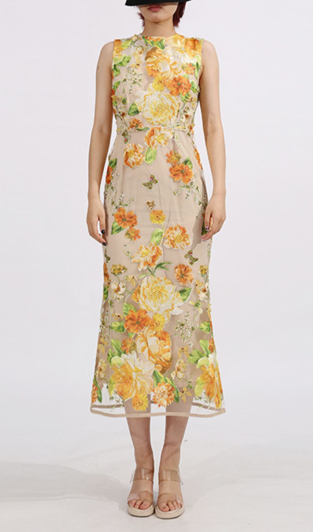 Fashionslee Women Elowen Yellow Sleeveless Flower Embroidery Midi Dress
