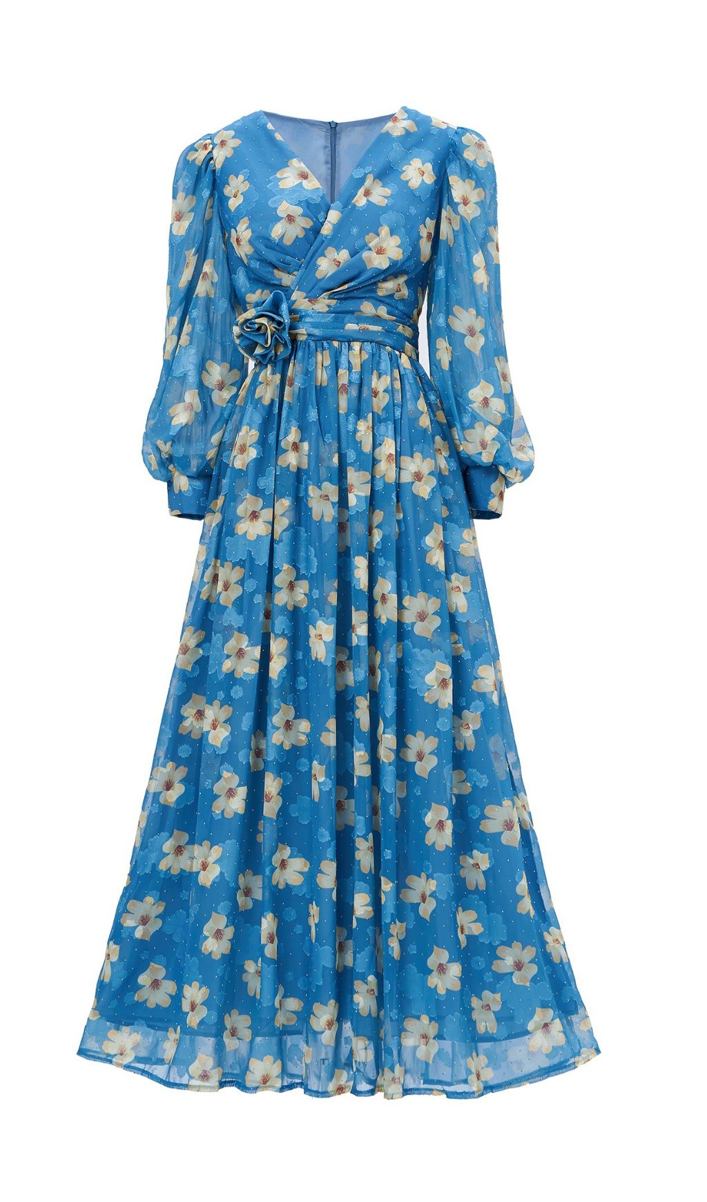 Fashionslee Women Feodora Blue Floral Printed Long Sleeve Maxi Dress