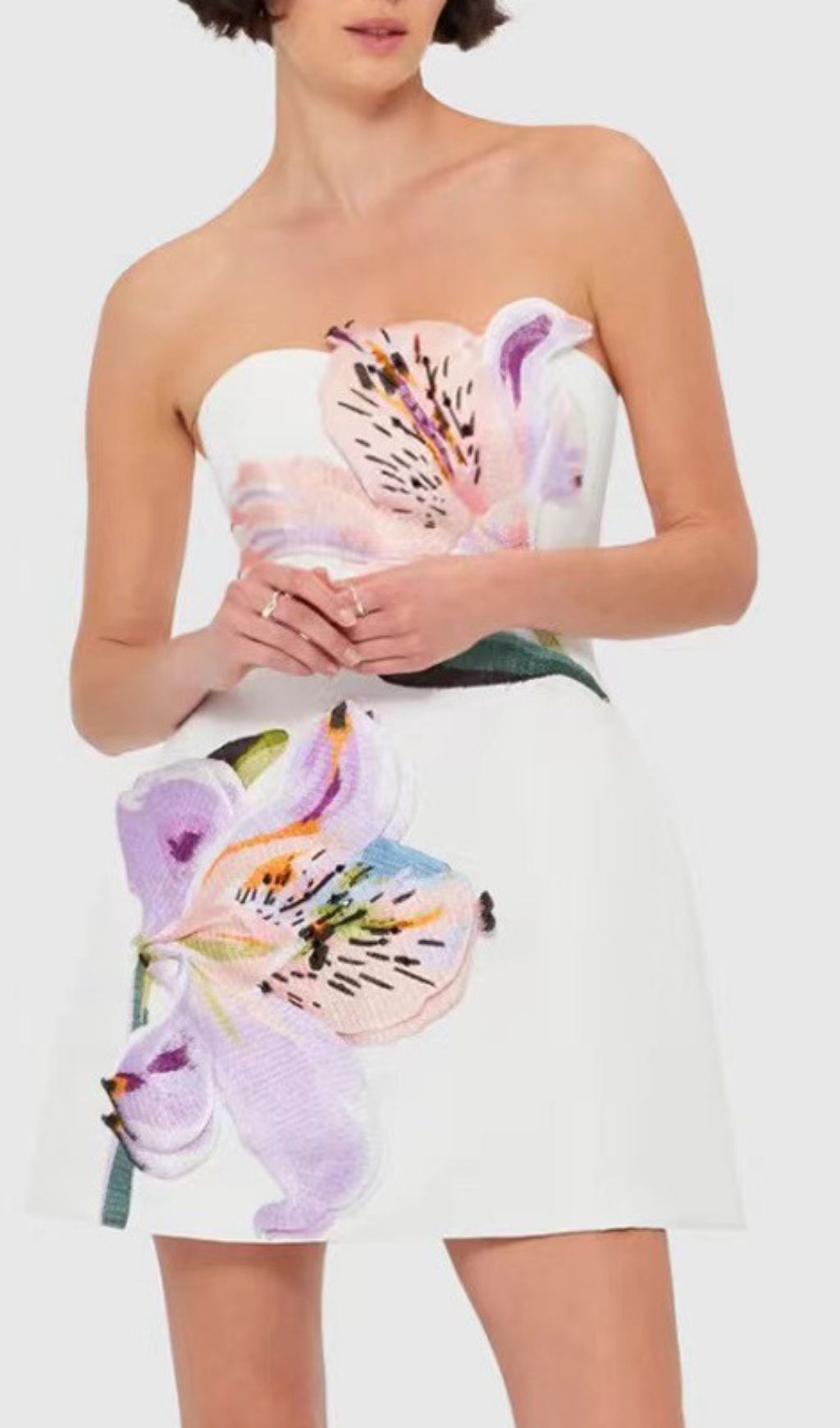 b2aebdc252c045f85e3facdec3612d9b.jpg Fashionslee Women Huy White Strapless Flower Mini Dress