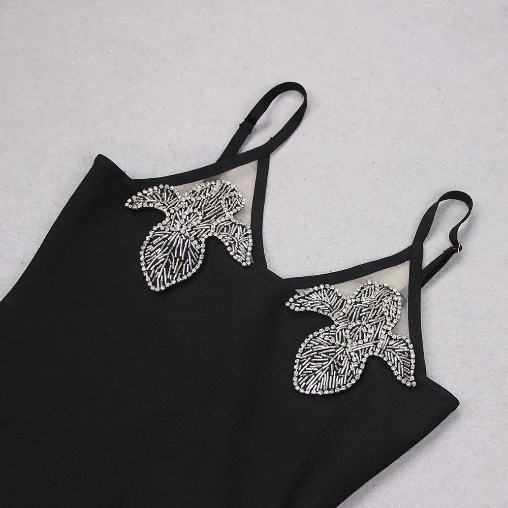 CRYSTAL EMBROIDERED BLACK MINI DRESS – VIRAL - OWNCI