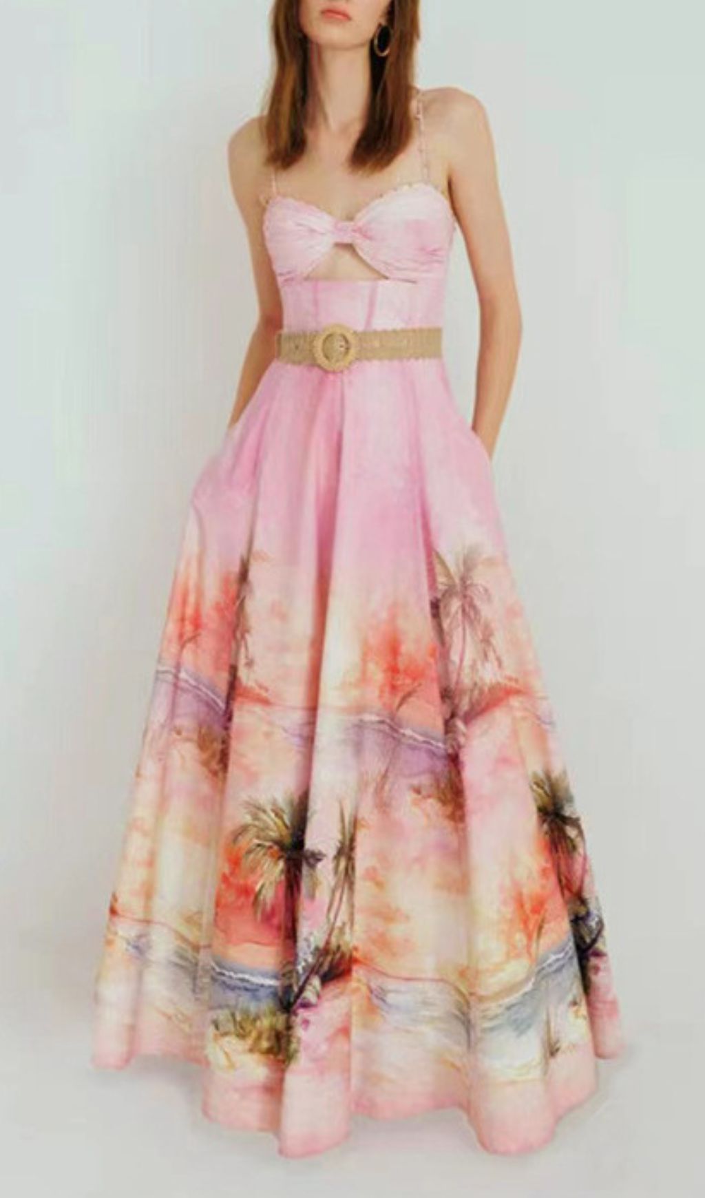 Fashionslee Women Hester Pink Printed Belt Maxi Dress