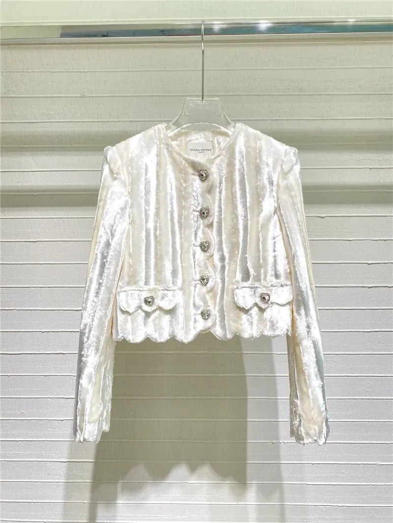 b320d20928d21c25e0868b5fc15d0467.jpeg Fashionslee Women Velvet Rhinestone Buckle White Suits Diamond Mini Two-Piece
