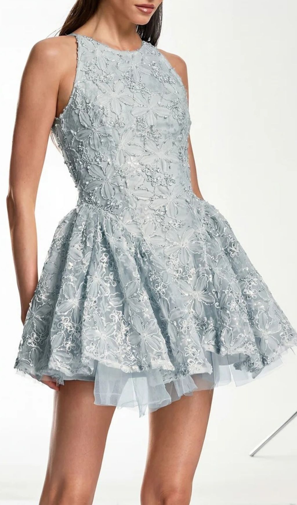 b330364713fc3bbde561288e2f796ccd.jpg Fashionslee Women Katsumi Blue Halter Lace Flower Mini Dress
