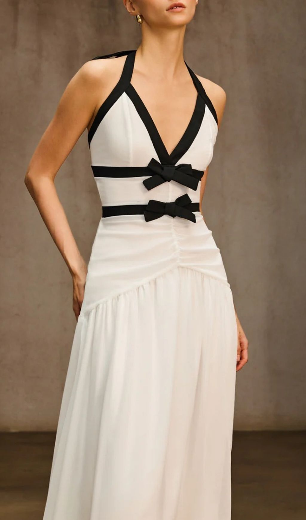 TRENDING V NECK RUCHED MAXI DRESS - OWNCI