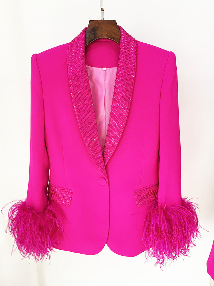 b35f6127c4a7bd4610da3dbbfe9ad044.jpeg Fashionslee Women Rhinestone Feather Blazer In Pink