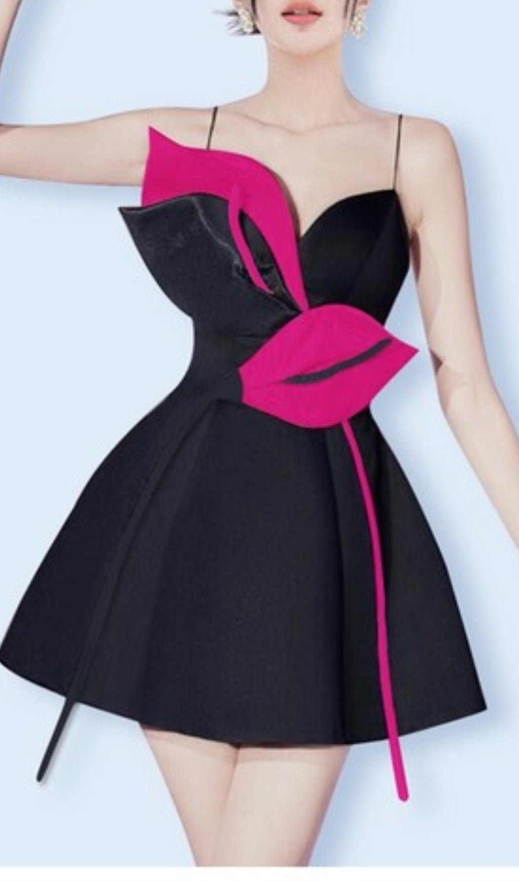 Fashionslee Women Rose Red Flower Strap Corset Mini Dress