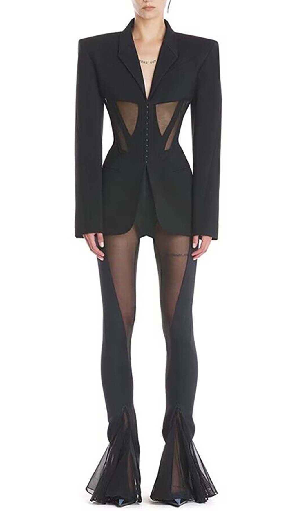 Fashionslee Women Paneled Perspective Blazer In Black