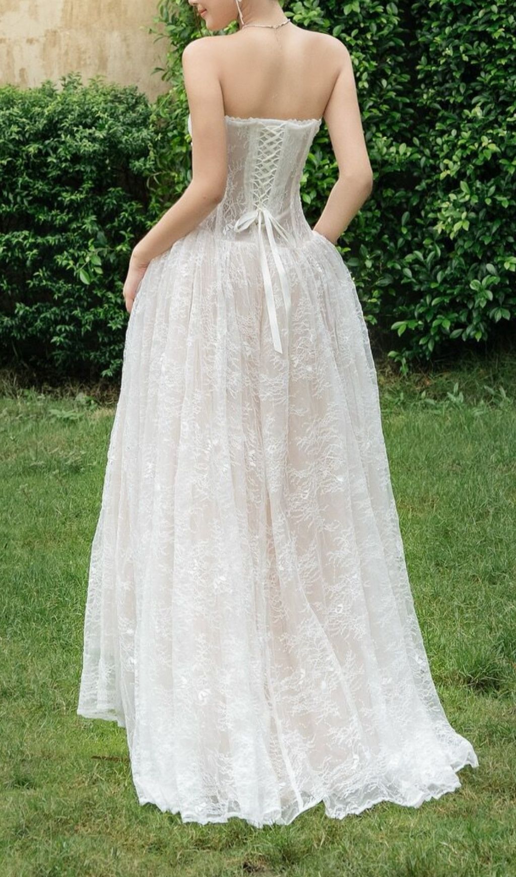 Fashionslee Women Keilani White Strapless Lace Maxi Dress