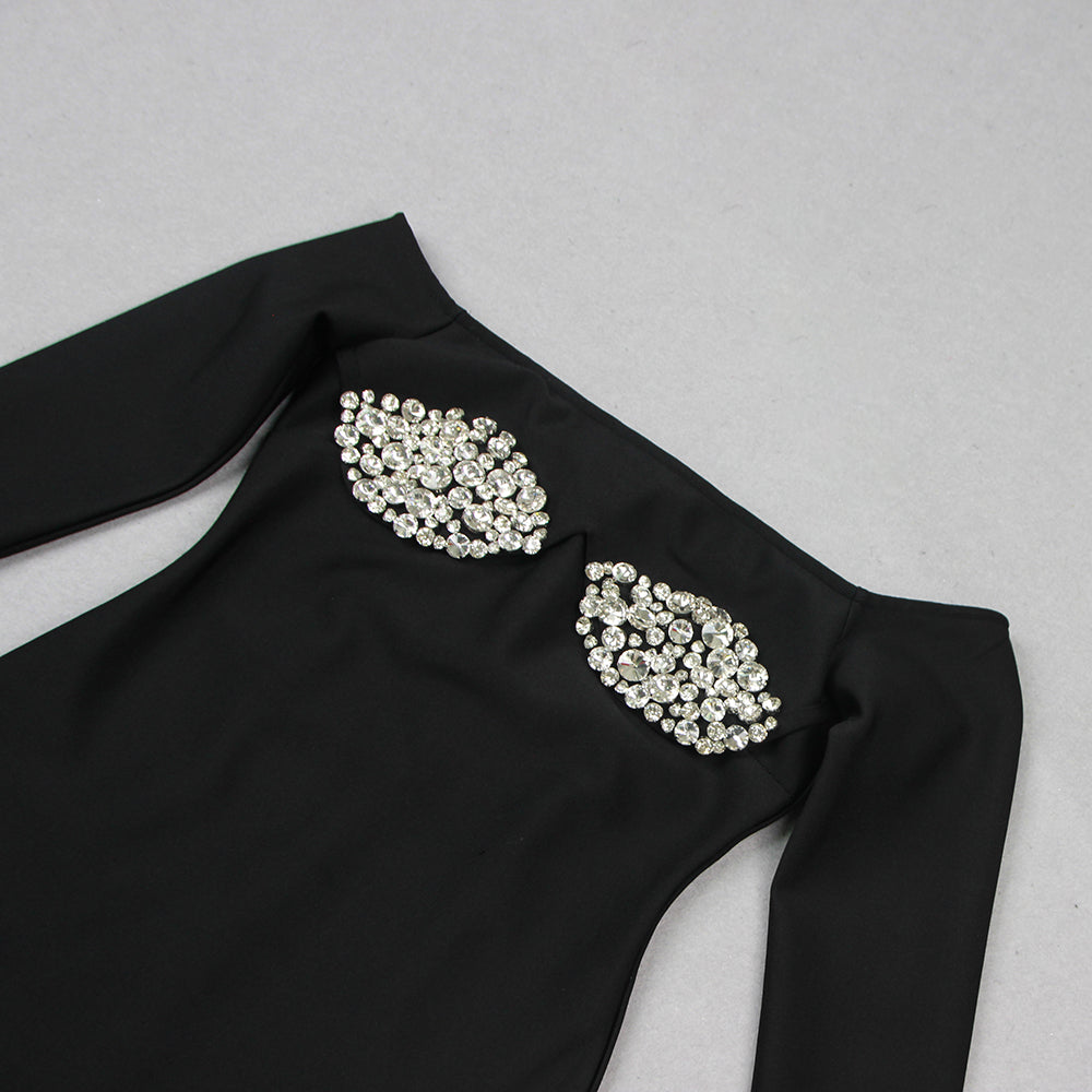 b3a64f798d40d729c8d49bbad1afc40a.jpeg Fashionslee Women Black Off Shoulder Crystal Cup Mini Dress