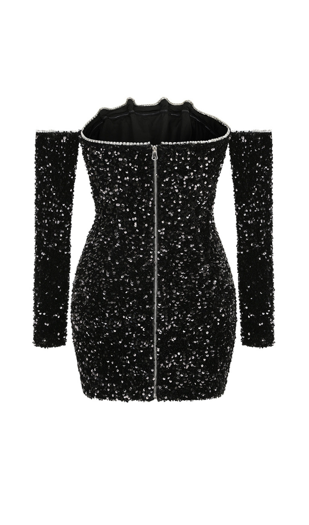 b400f00075a95534f9d2412bbc6e4c30.jpeg Fashionslee Women Black Patchwork Sequins Slimming Mini Dress