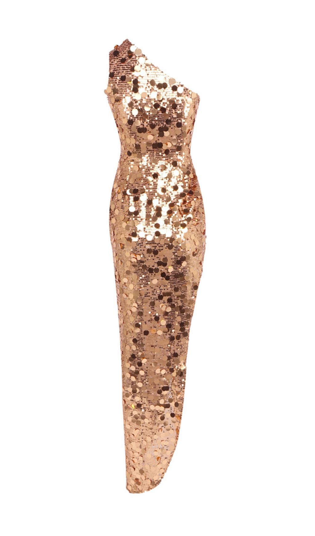 Fashionslee Women Jorja Gold Sequin One-Shoulder Maxi Dress