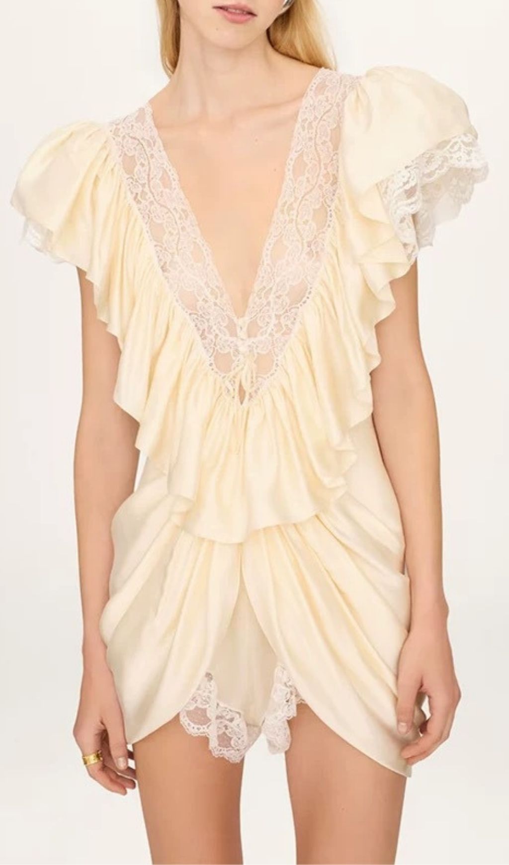b42182f62b11bf4f699aaf35b0fe899e.jpg Fashionslee Women Kineks V-Neck Lace Ruffle Mini Dress