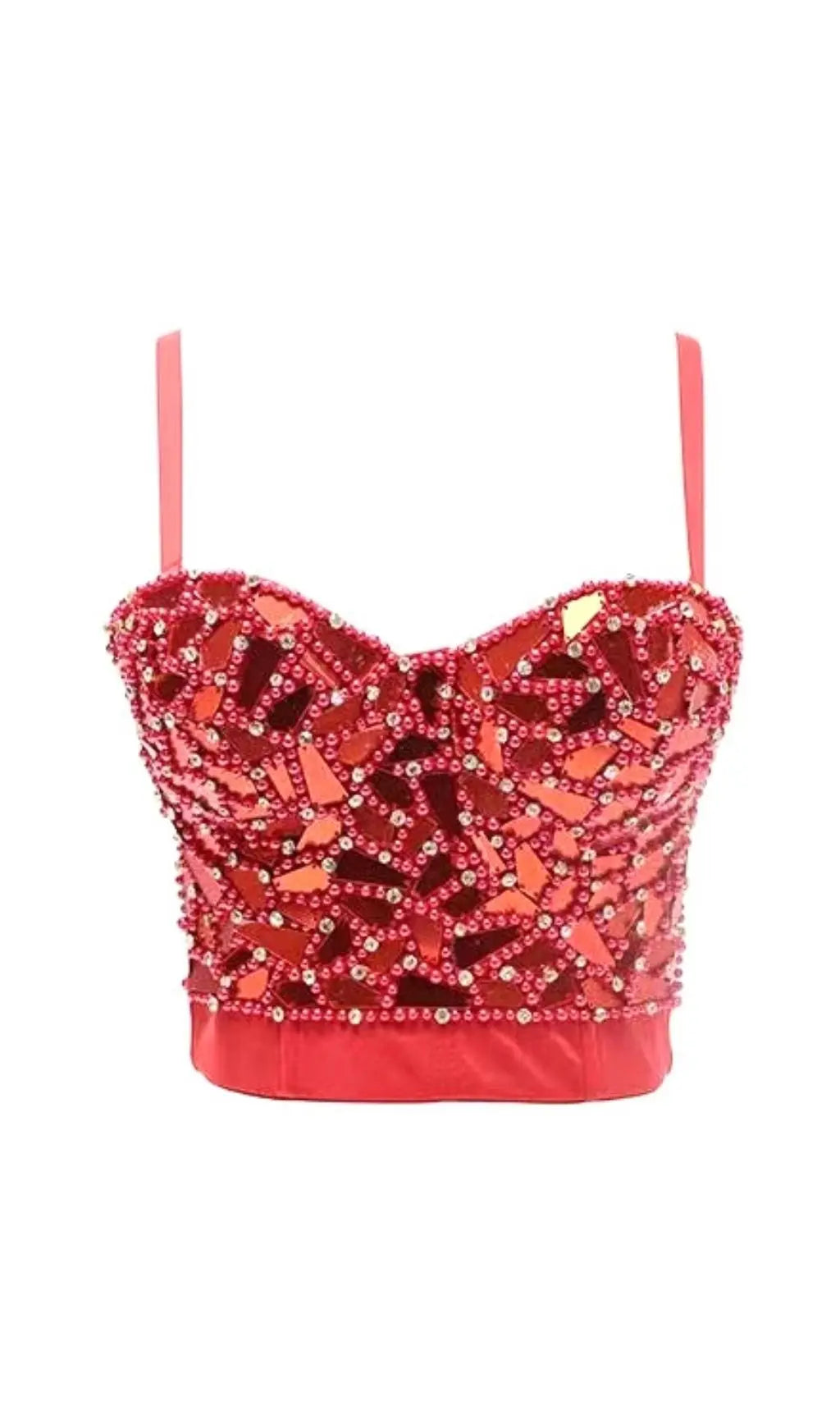 Fashionslee Women Red Beaded Sequin Corset