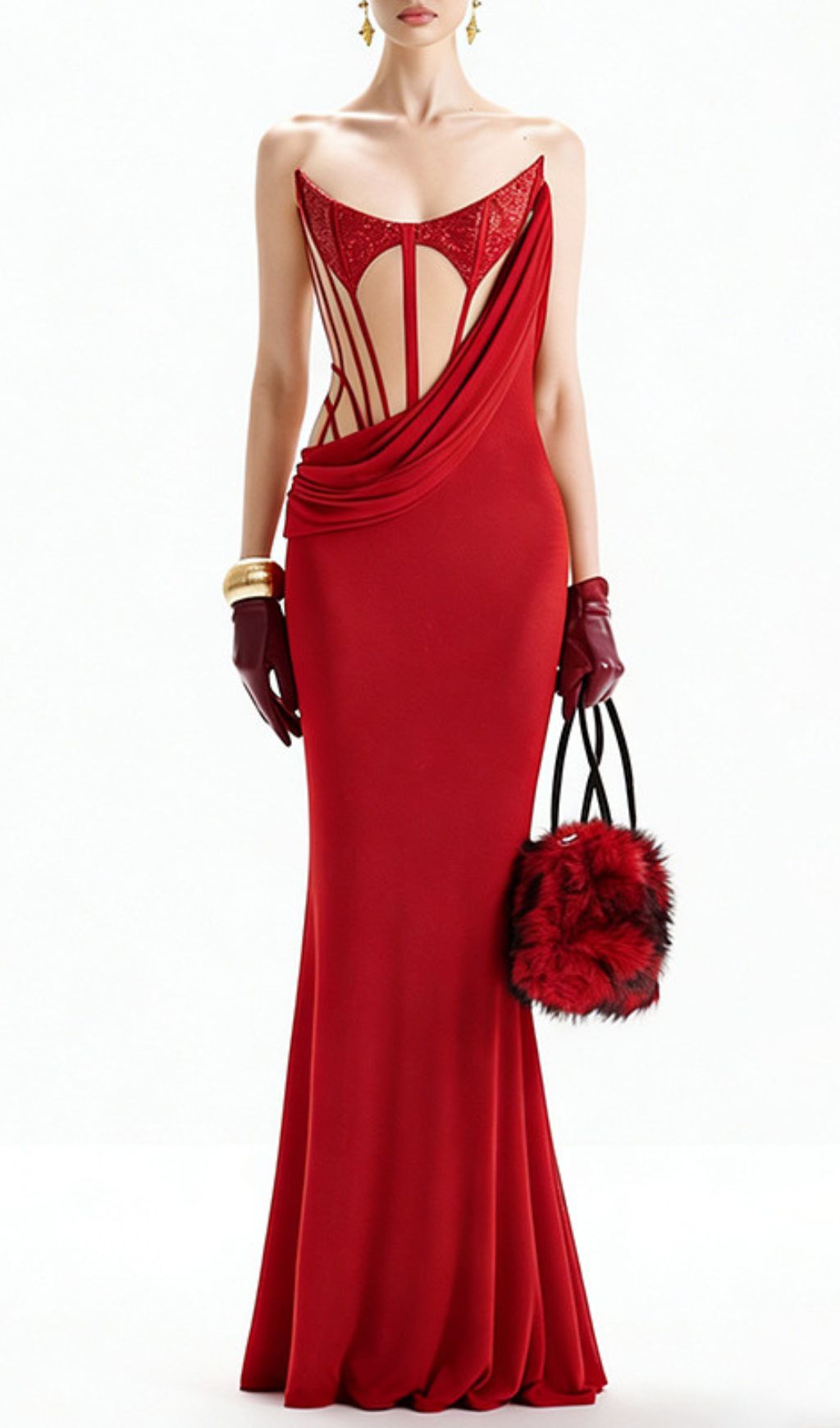 Fashionslee Women Janan Red Corset Maxi Dress