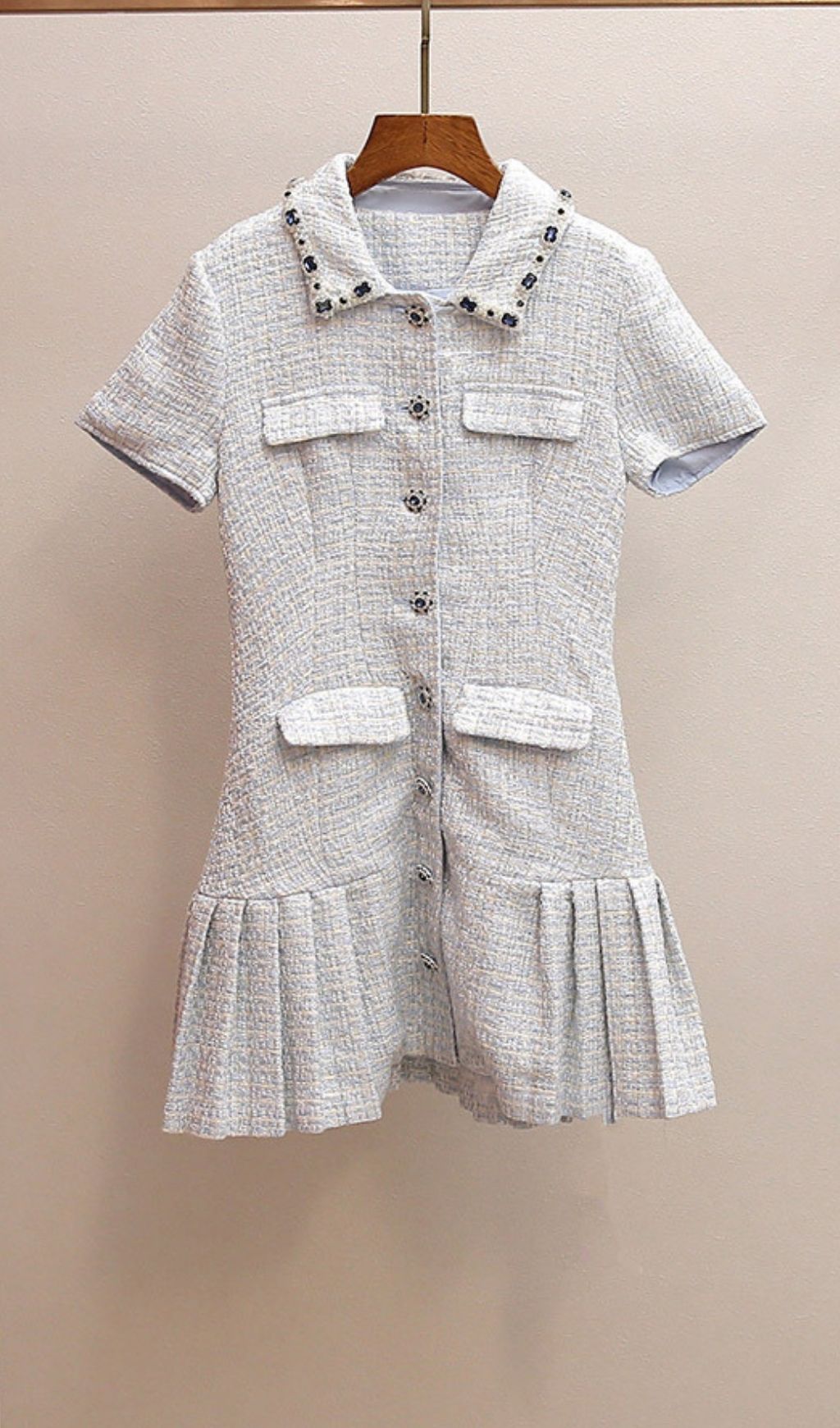 TRENDING BLUE BOUCLE MINI DRESS - OWNCI TRENDING BLUE BOUCLE MINI DRESS - OWNCI