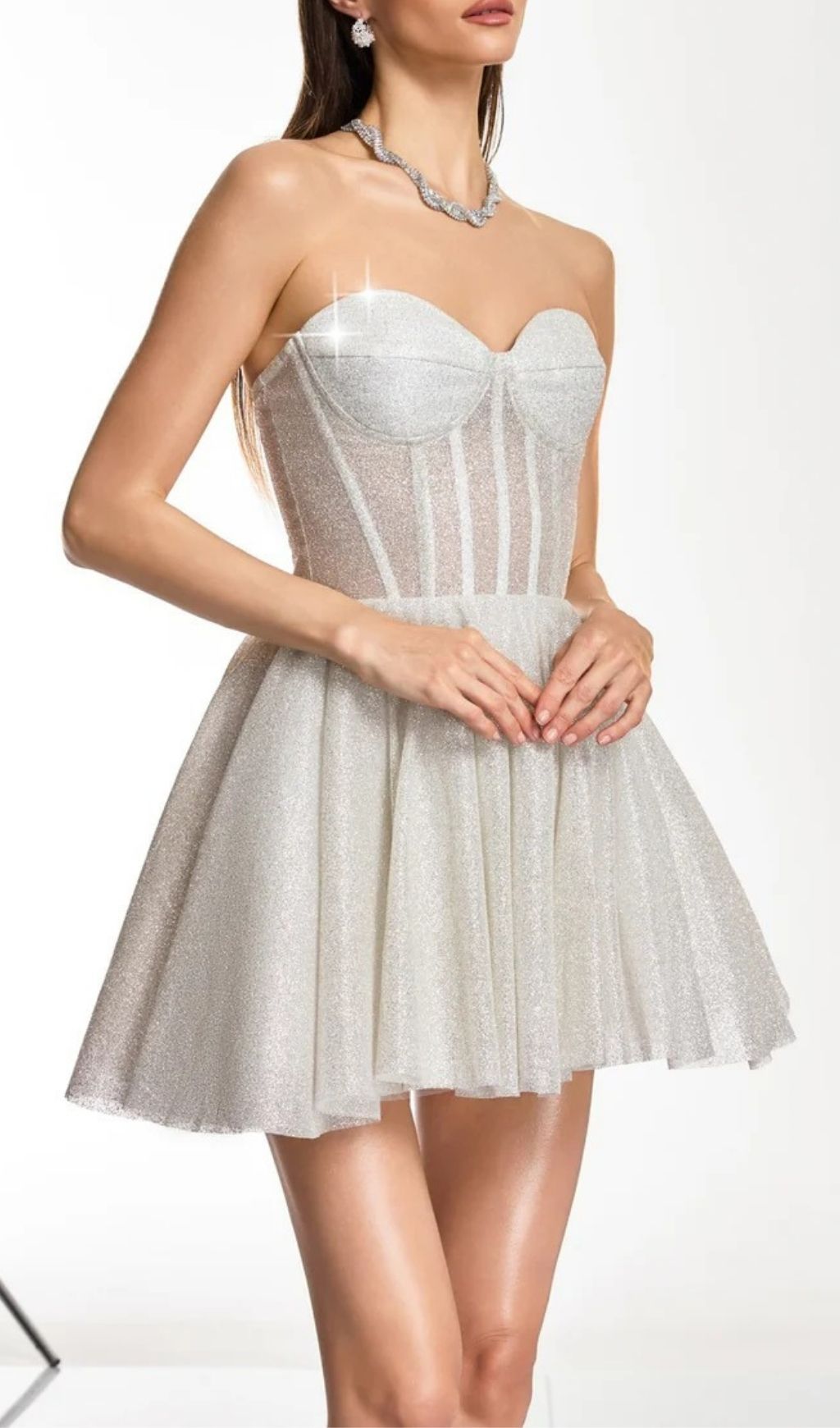 Fashionslee Women Darda Strapless Glitter Corset Mini Dress In White