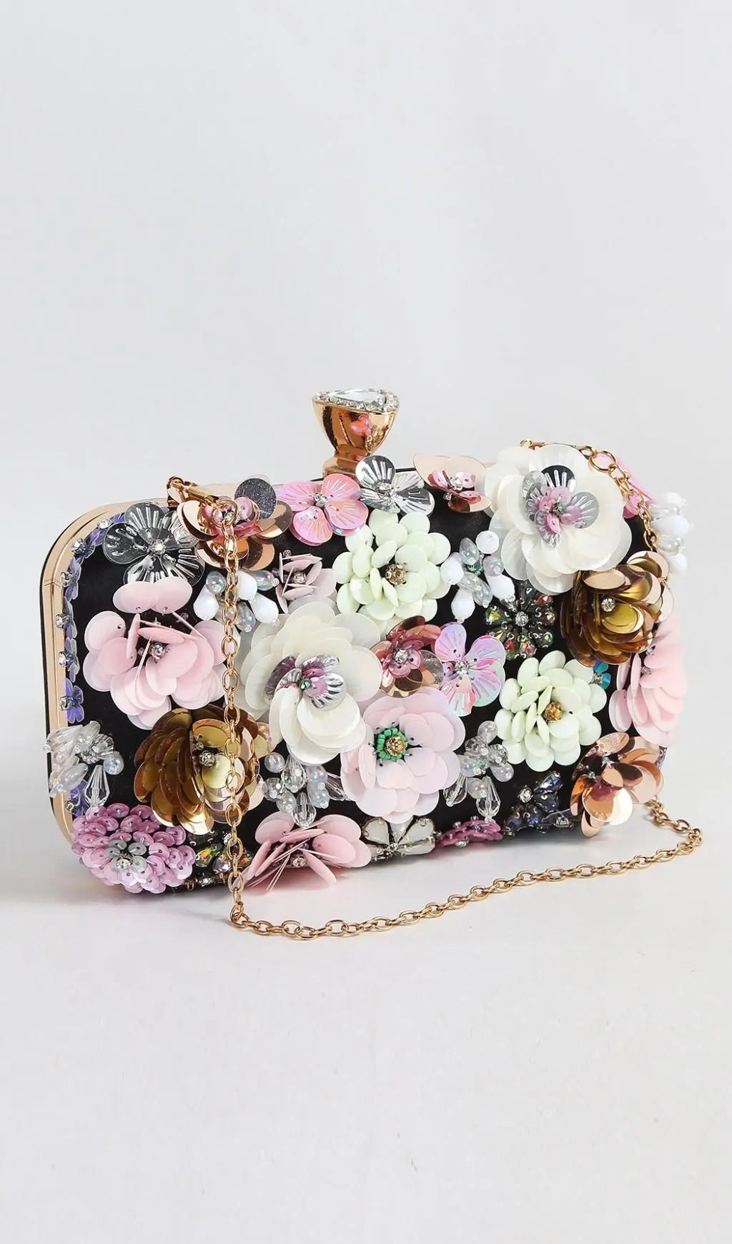 Fashionslee Women Black Floral Embroidery Clutch