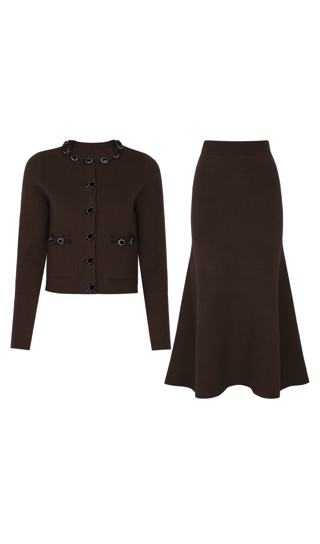 Fashionslee Women Jie Coffee Cardigan & Skirt Set