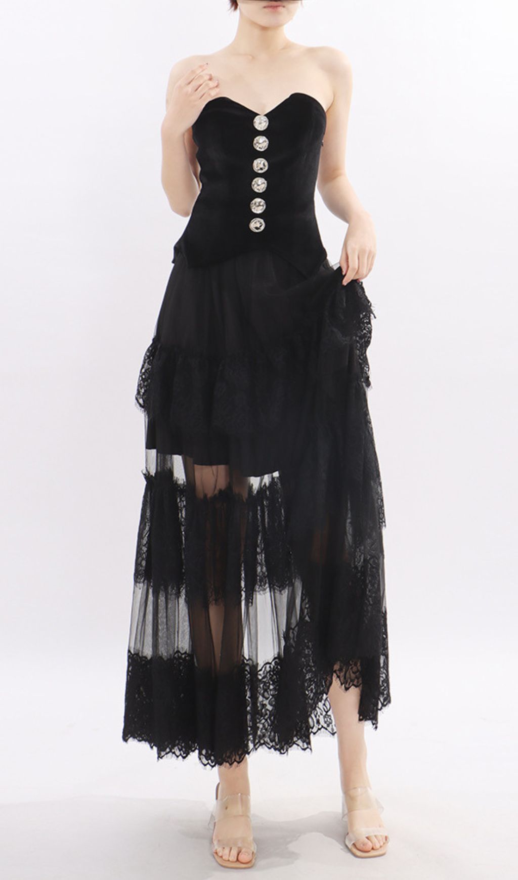 b4e7431818f024e7e88ad1bf69bfb250.jpg Fashionslee Women Kaliyah Black Strapless Lace Maxi Dress