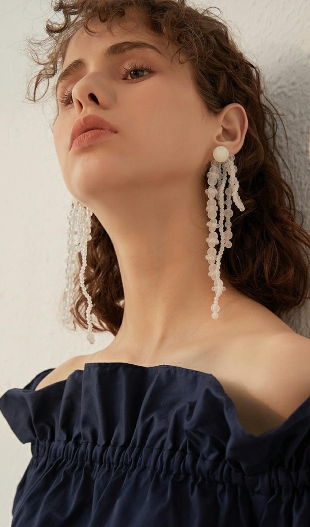Fashionslee Women Amira White Pearl Acrylic Tassel Earrings