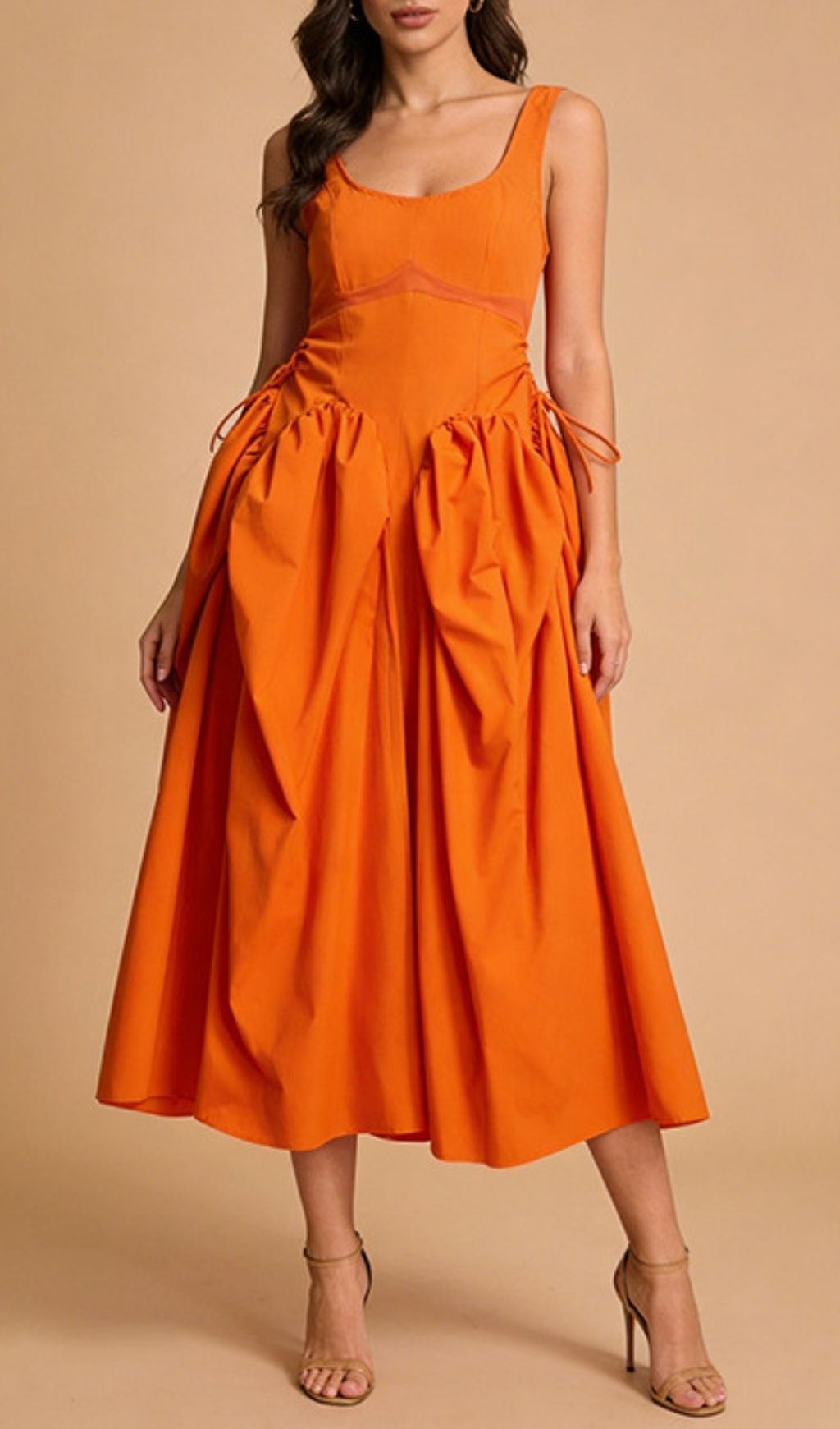 Fashionslee Women Kathryne Orange Sleeveless Midi Dress